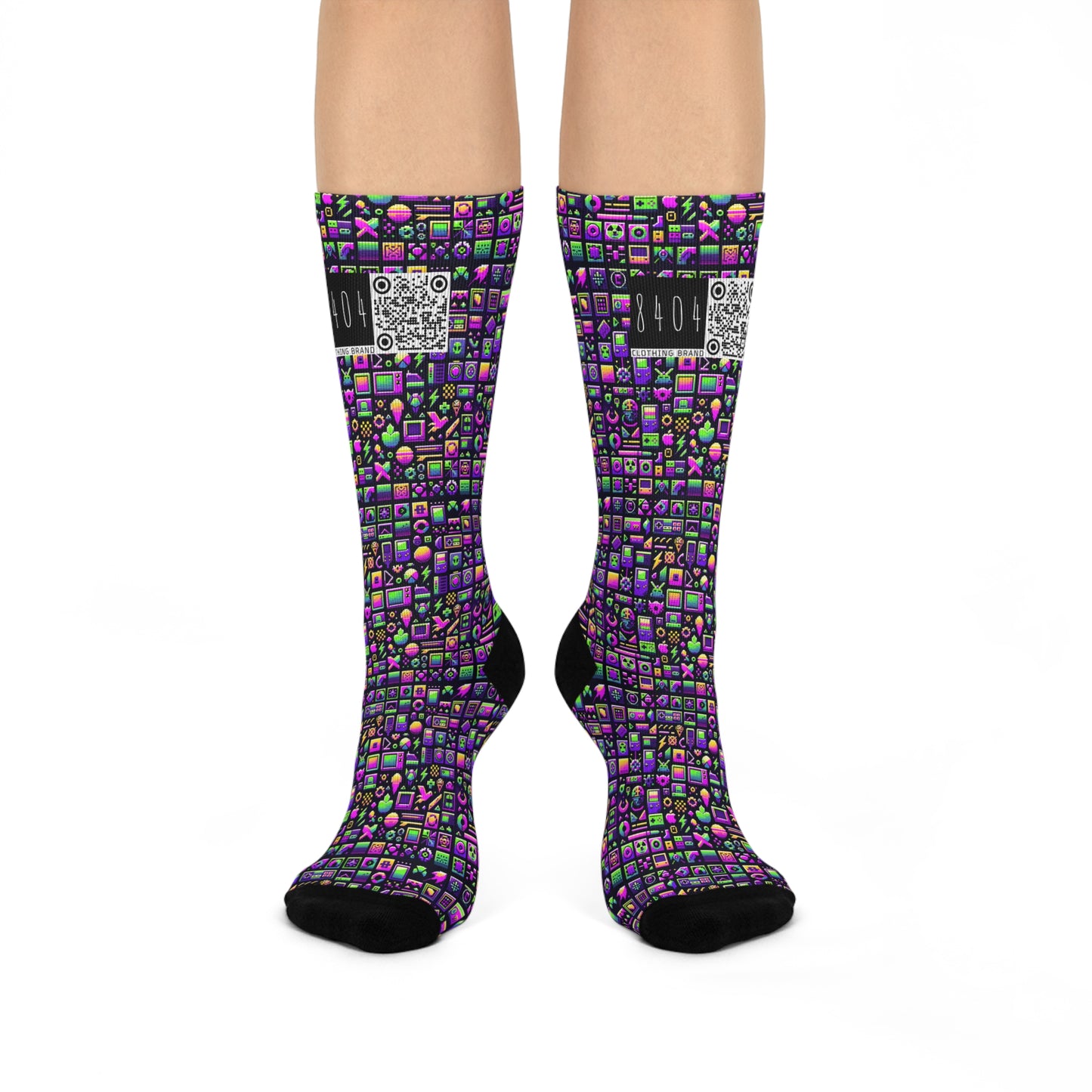 Digital Nostalgia Remix Modern Vintage Fusion Cushioned Crew Socks - 8404 Design-49