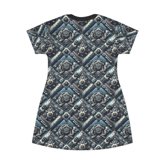Tech Utility Fusion Tech-Forward Utility With a Futuristic Edge T-Shirt Dress - 8404 Design-43