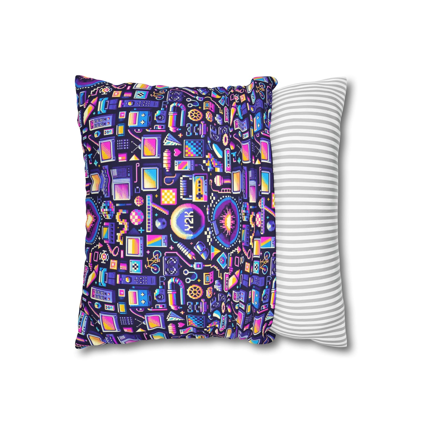 Digital Nostalgia Modern Retro Fusion Faux Suede Square Pillowcase - 8404 Design-64