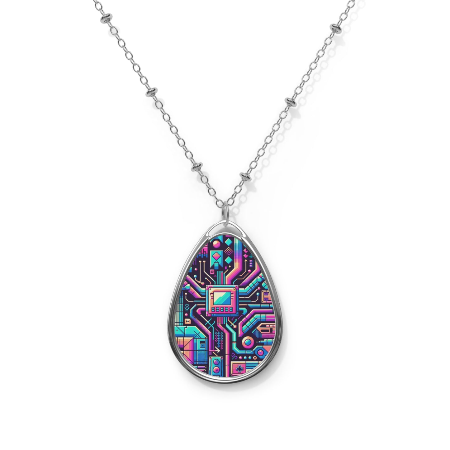 Digital Nostalgia Modern Retro Fusion Oval Necklace - 8404 Design-70