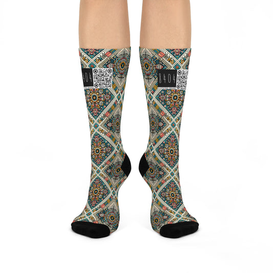 Cultural Fusion Tech Blend of Cultural Heritage With Tech-Inspired Elements Cushioned Crew Socks - 8404 Design-64