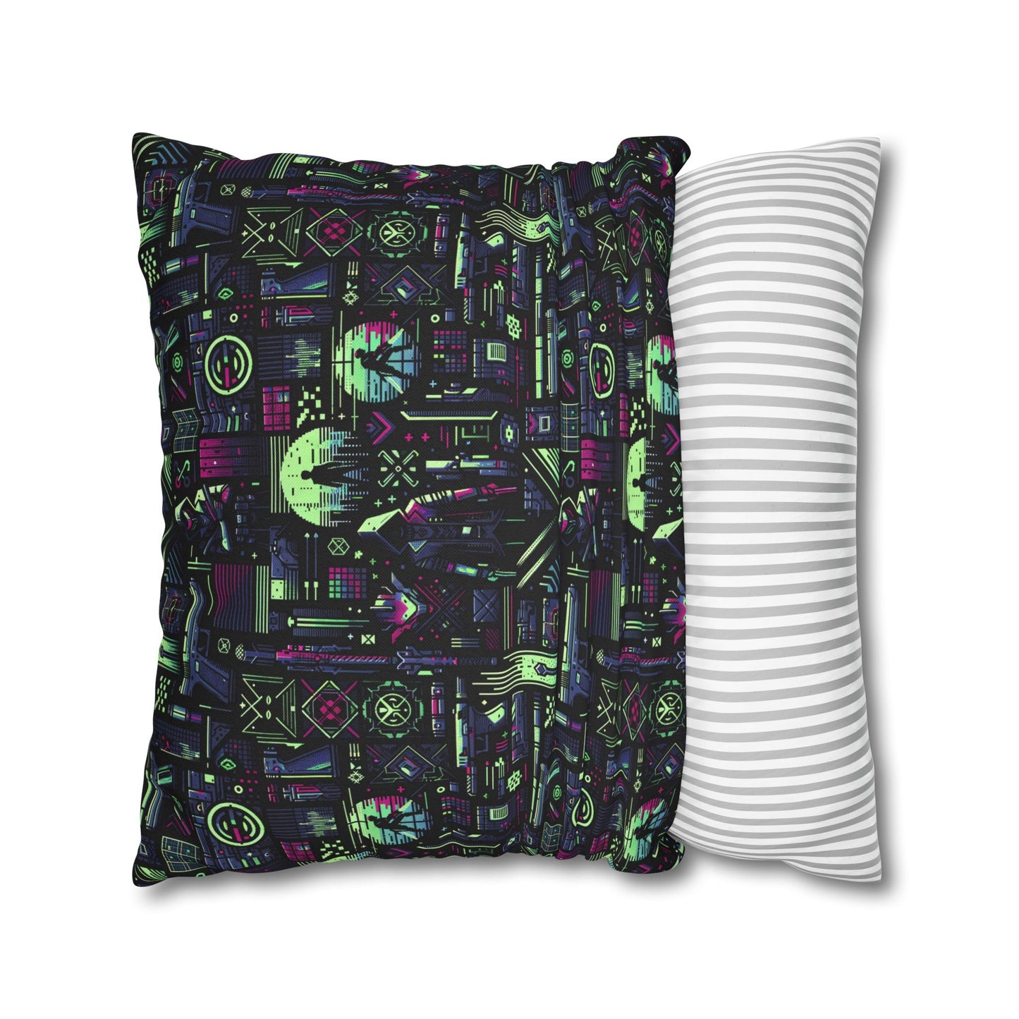 Tech Noir Futuristic Cyberpunk Spun Polyester Square Pillowcase - 8404 Design-63