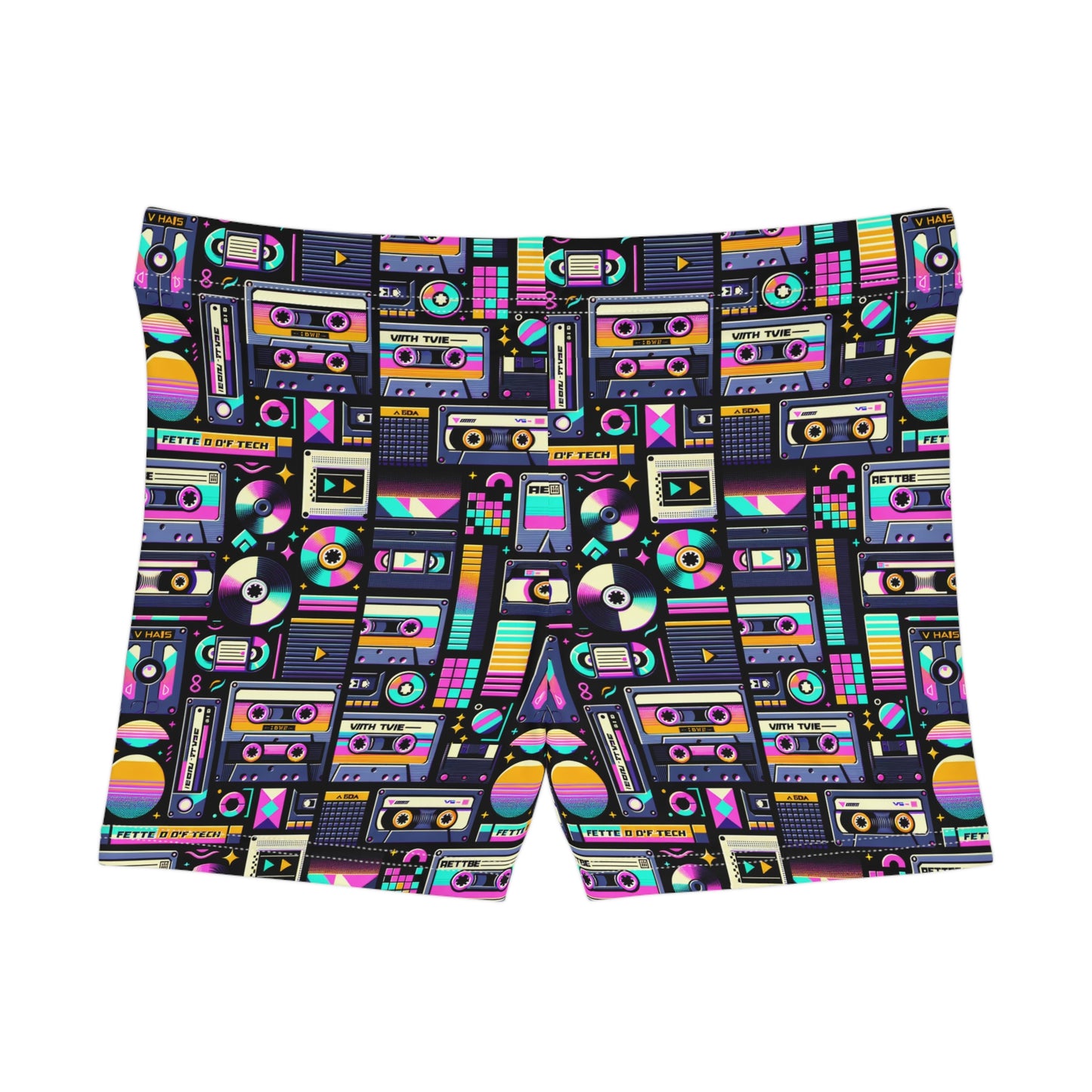 Digital Nostalgia Tech-Inspired Retro Fusion Women's Shorts - 8404 Design-48