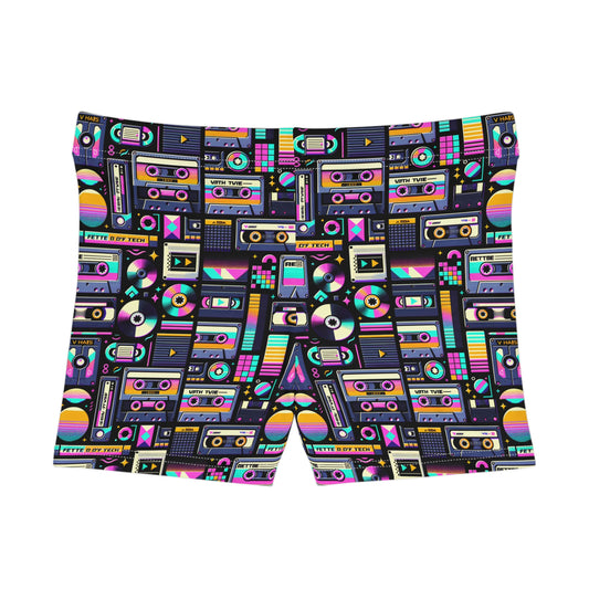 Digital Nostalgia Tech-Inspired Retro Fusion Women's Shorts - 8404 Design-48