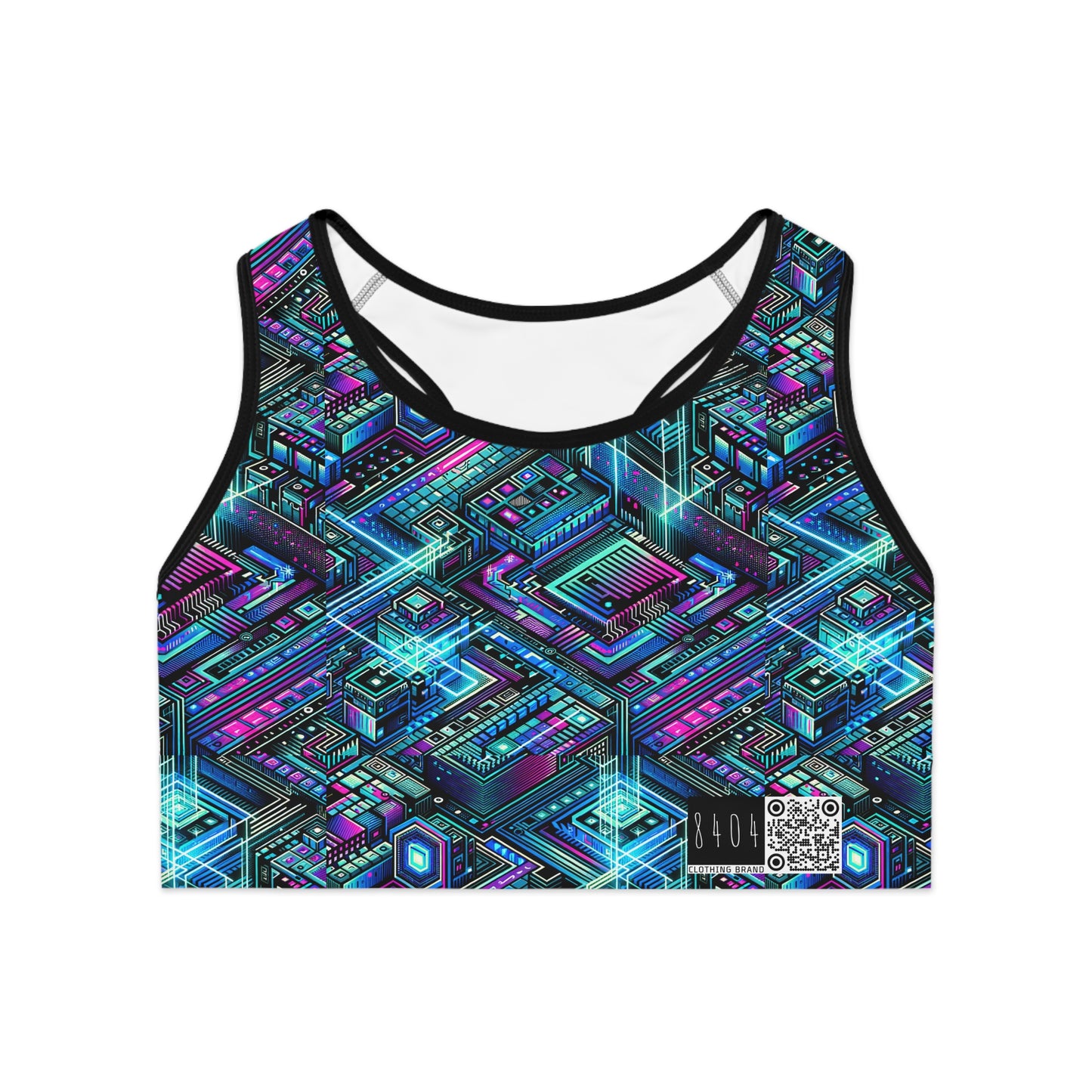 Digital Dreamland Futuristic Tech Aesthetic Sports Bra - 8404 Design-42