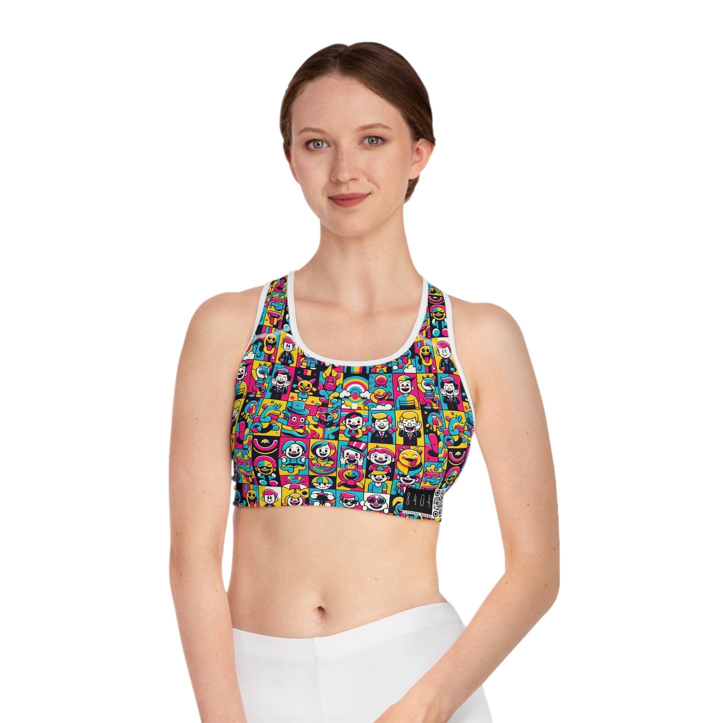 Neon Pop Playful Pop Culture Mashup Sports Bra - 8404 Design-60