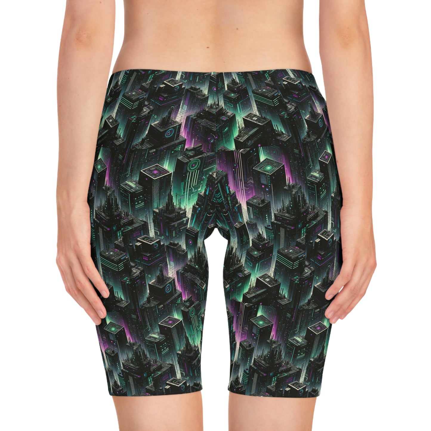 Tech Noir Aesthetics Tech-Forward Urban Dystopia Women's Bike Shorts - 8404 Design-44