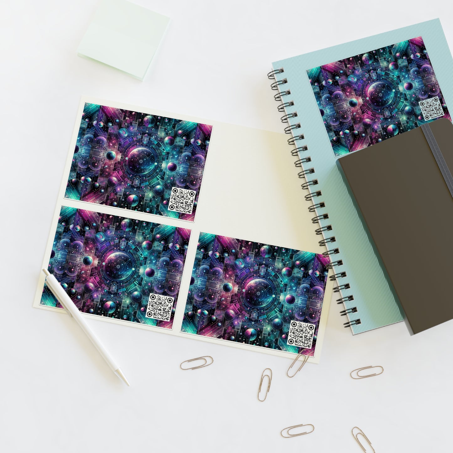 Galactic Hues Tech-Forward Cosmic Fusion Sticker Sheets - 8404 Design-59