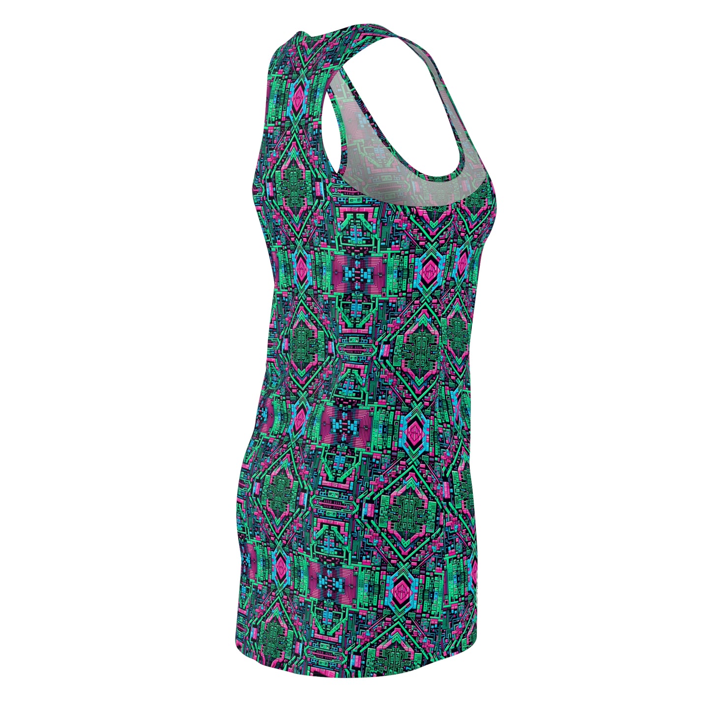 Digital Glitch Vibes Tech-Inspired Streetwear Women's Cut & Sew Racerback Dress - 8404 Design-71