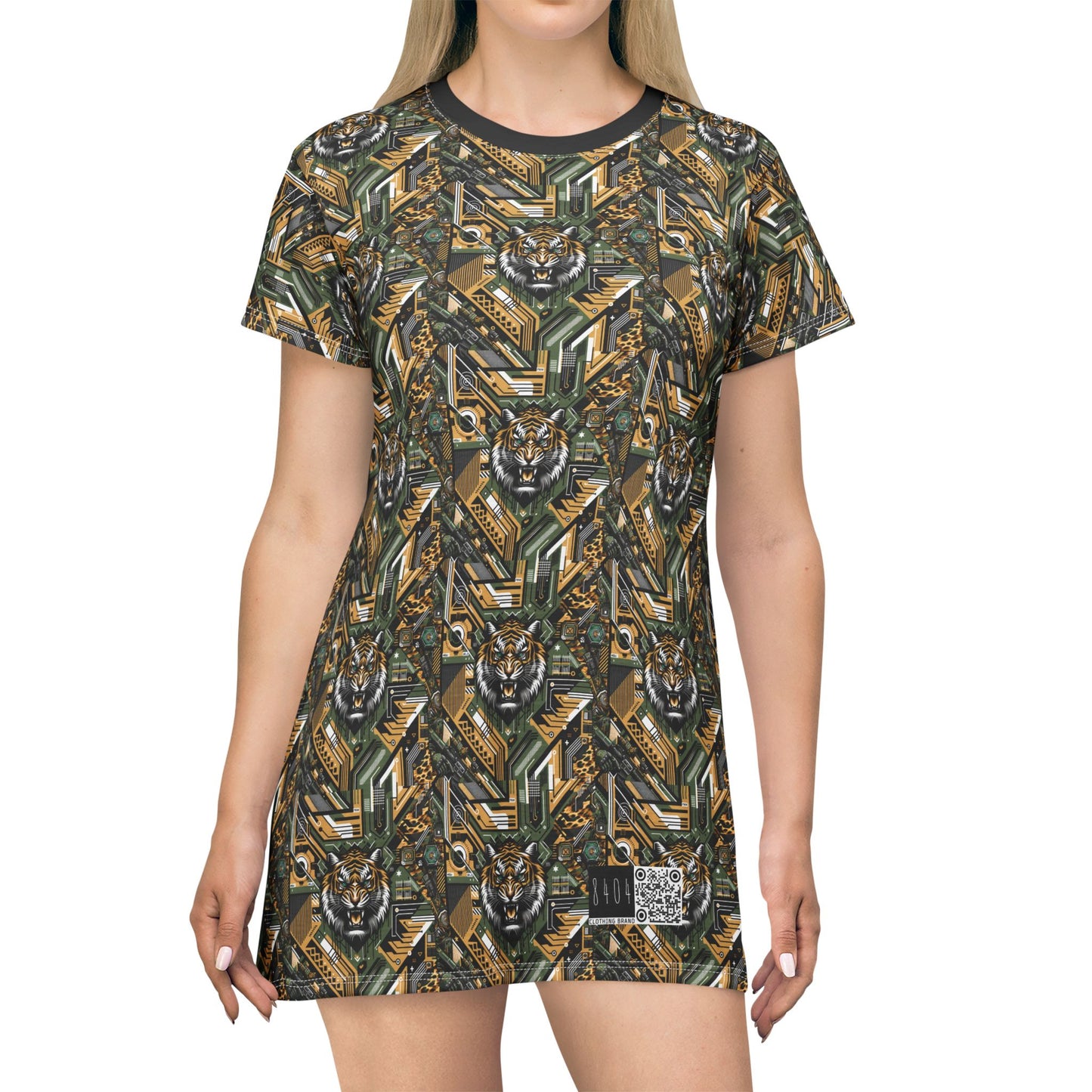 Neo-Camo Fusion Tech-Forward Streetwear T-Shirt Dress - 8404 Design-58