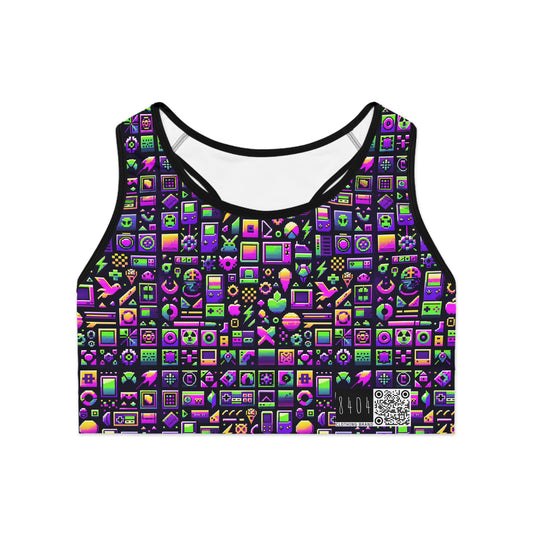 Digital Nostalgia Remix Modern Vintage Fusion Sports Bra - 8404 Design-49