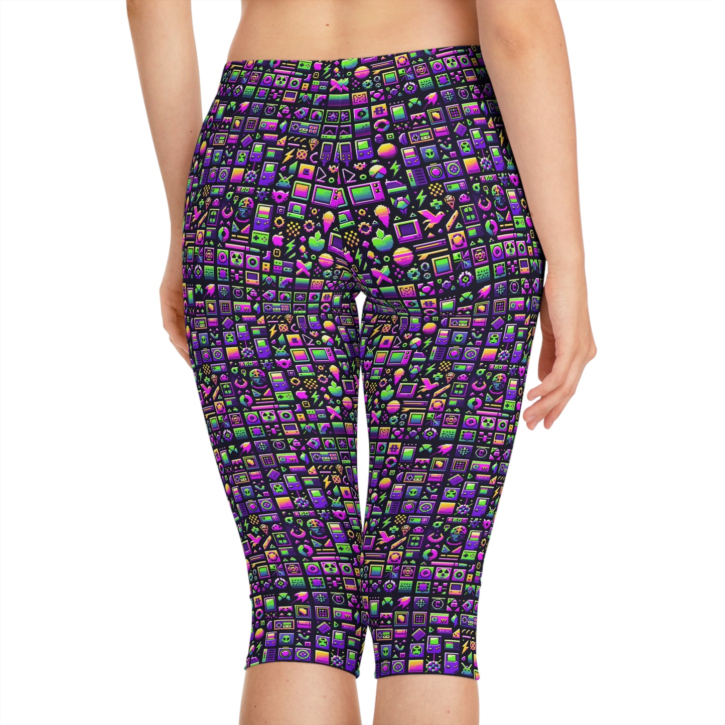 Digital Nostalgia Remix Modern Vintage Fusion Women's Capri Leggings - 8404 Design-49