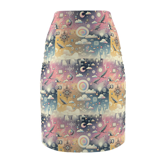 Digital Dreamland Whimsical and Nostalgic Streetwear With a Digital Twist Women's Pencil Skirt - 8404 Design-69