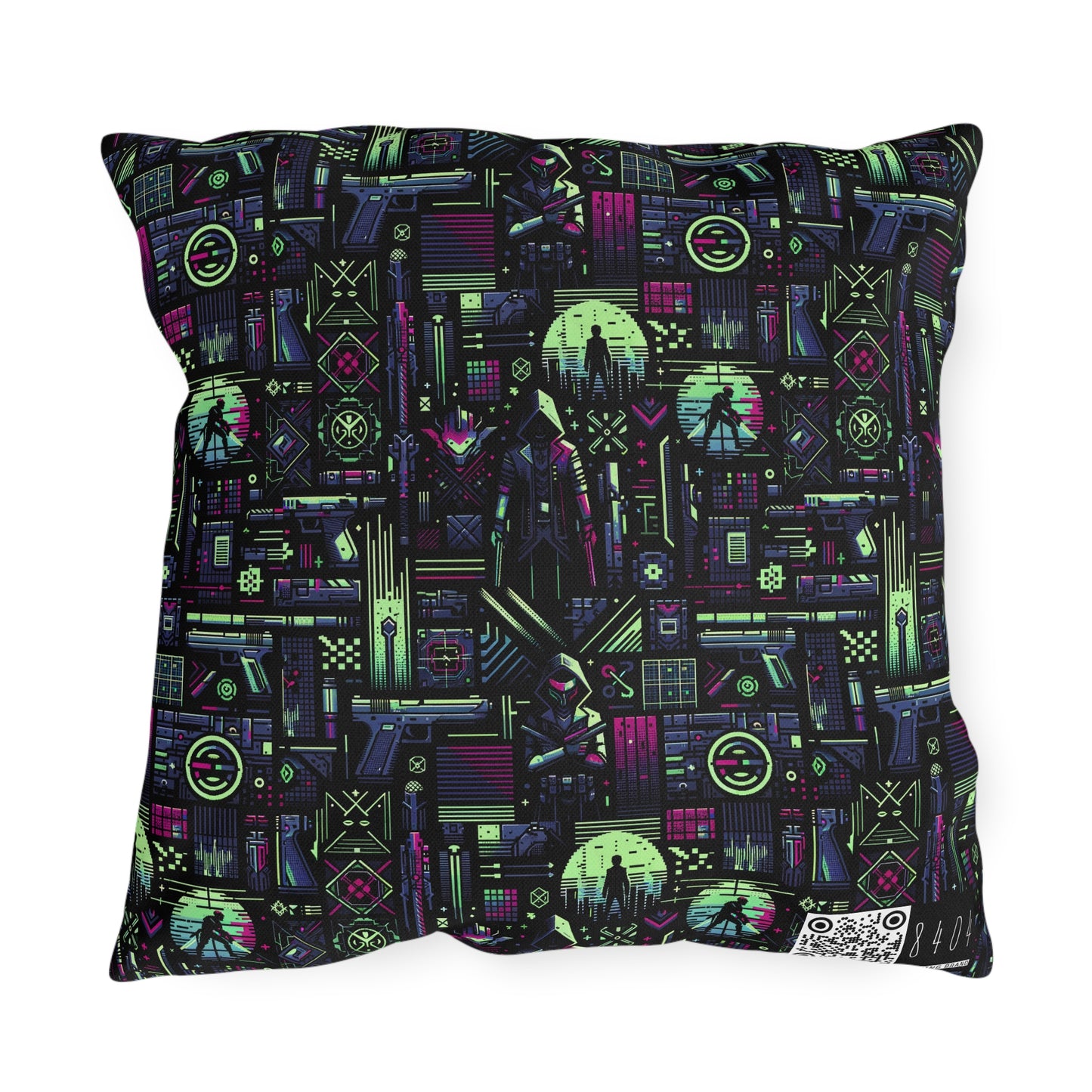 Tech Noir Futuristic Cyberpunk Outdoor Pillow - 8404 Design-63