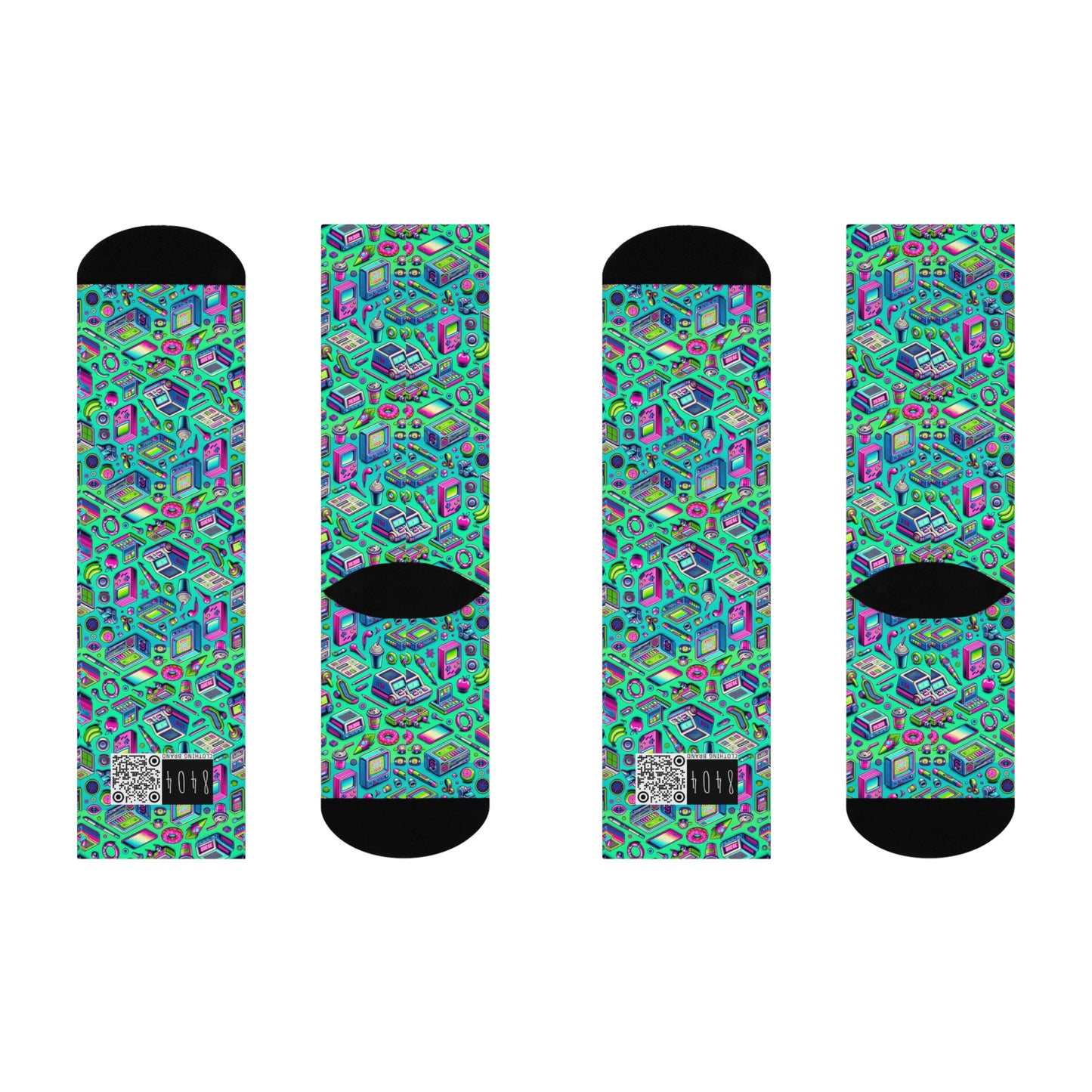 Y2k Revival Nostalgic Futurism Cushioned Crew Socks - 8404 Design-48
