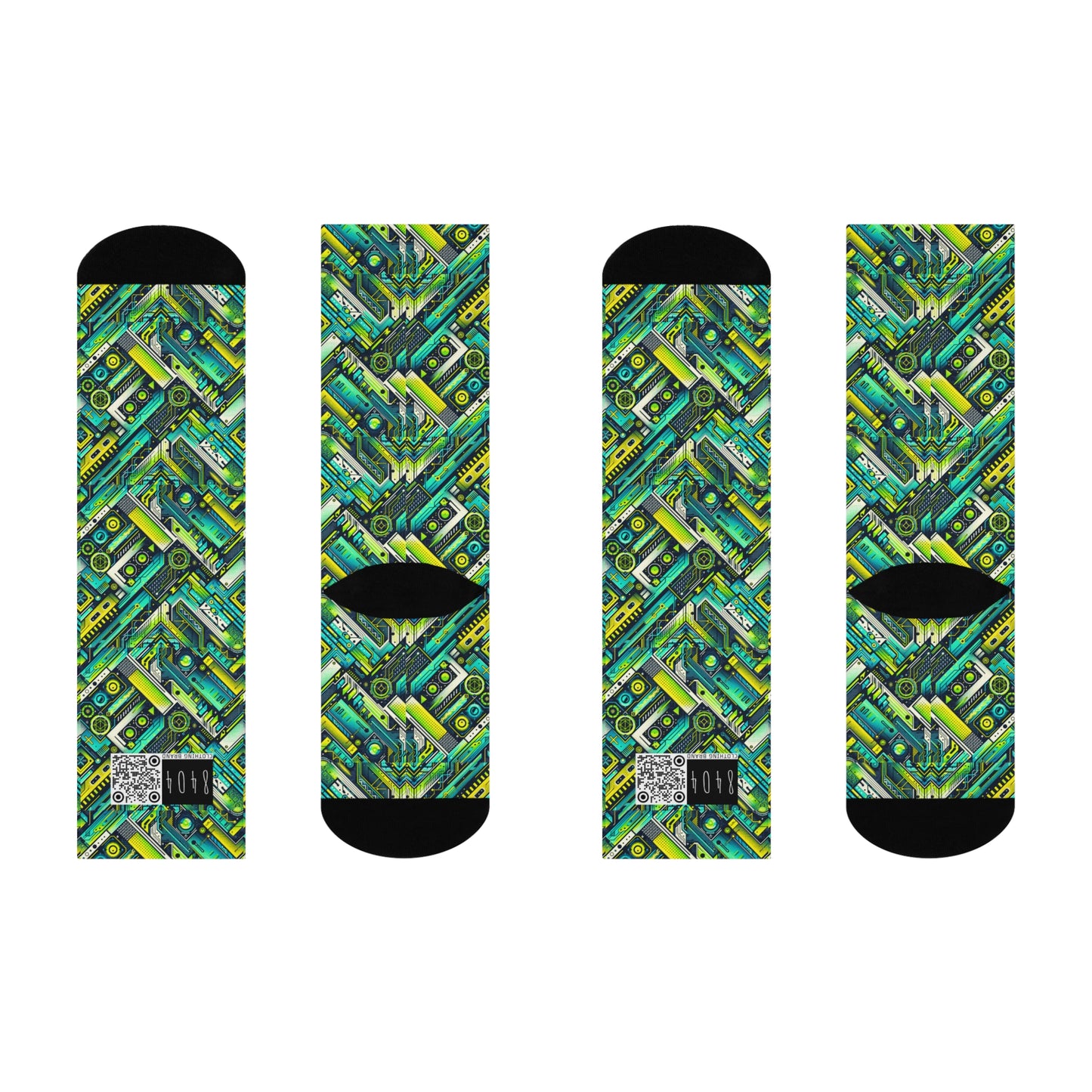 Tech-Infused Neon Tech-Forward Streetwear Cushioned Crew Socks - 8404 Design-52
