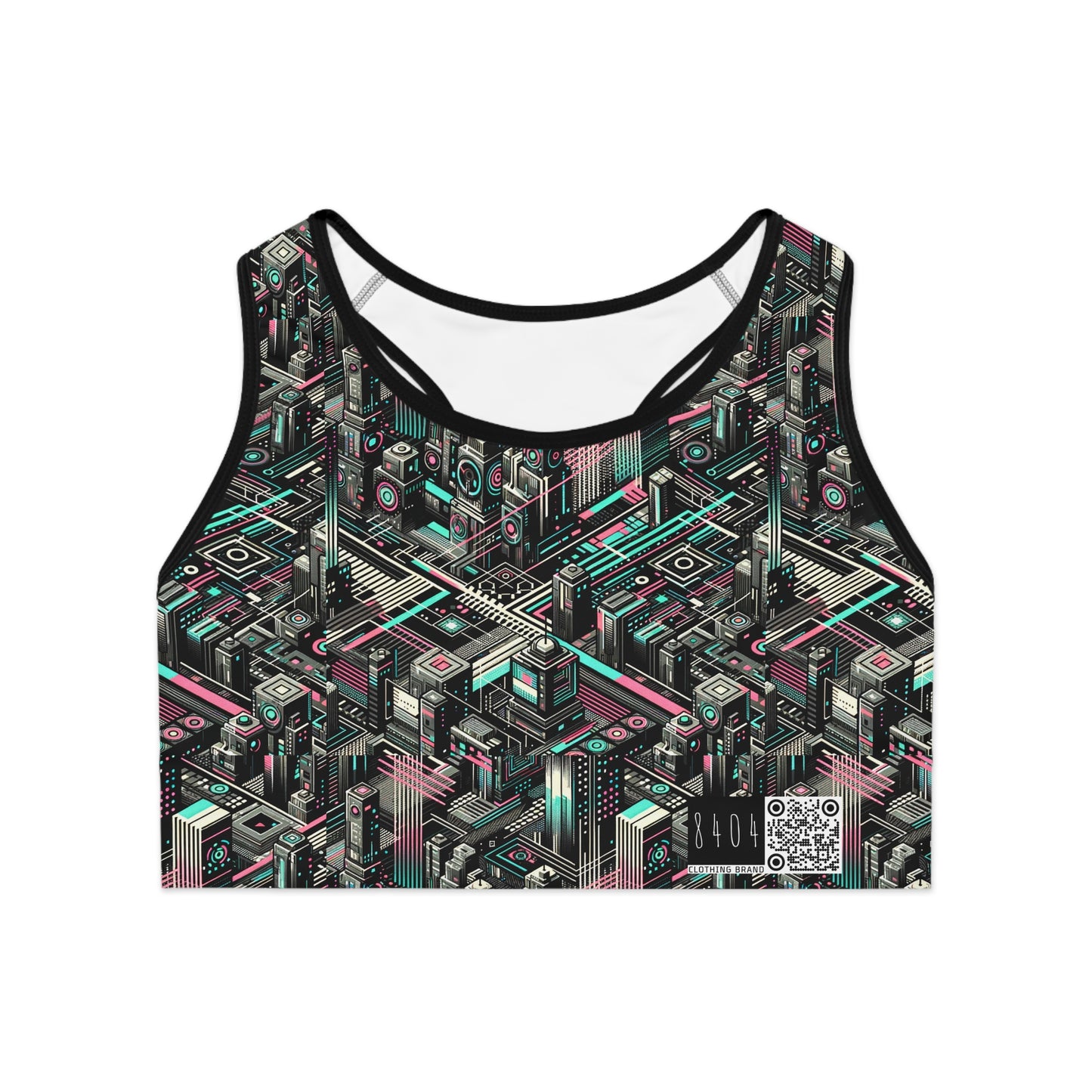 Digital Dreamland Tech-Inspired Streetwear Sports Bra - 8404 Design-51