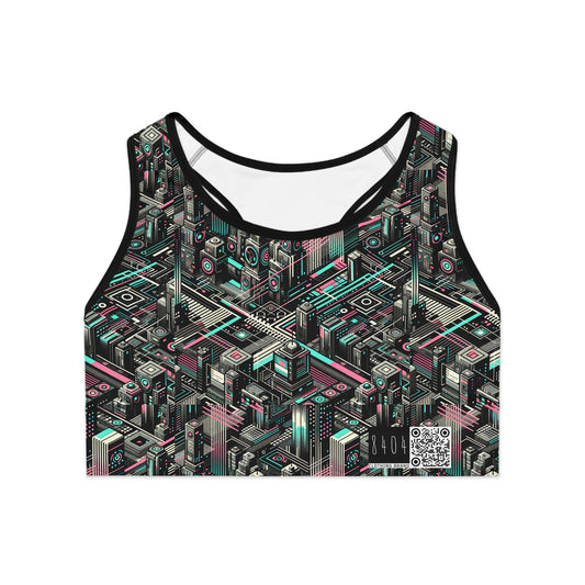 Digital Dreamland Tech-Inspired Streetwear Sports Bra - 8404 Design-51