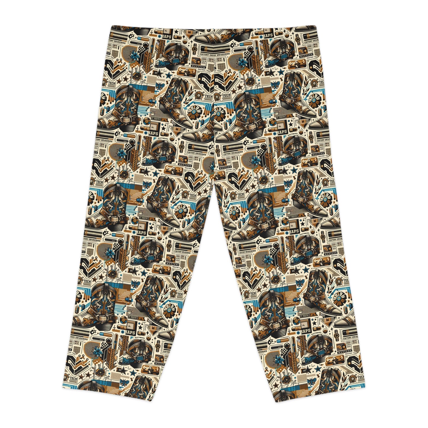 Digital Cowboy Chic Tech-Infused Western Fusion Women's Capri Leggings - 8404 Design-45