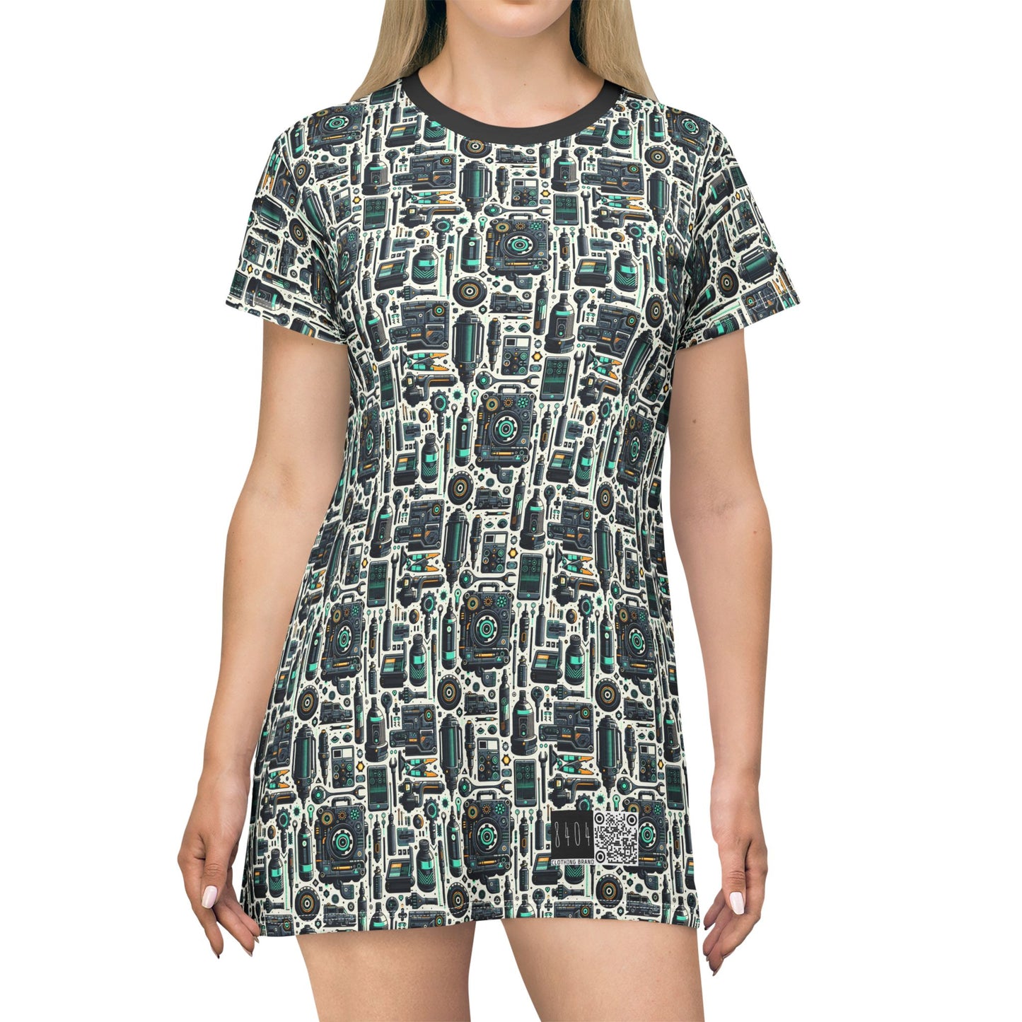 Tech Utility Fusion Modern Tech Streetwear T-Shirt Dress - 8404 Design-53