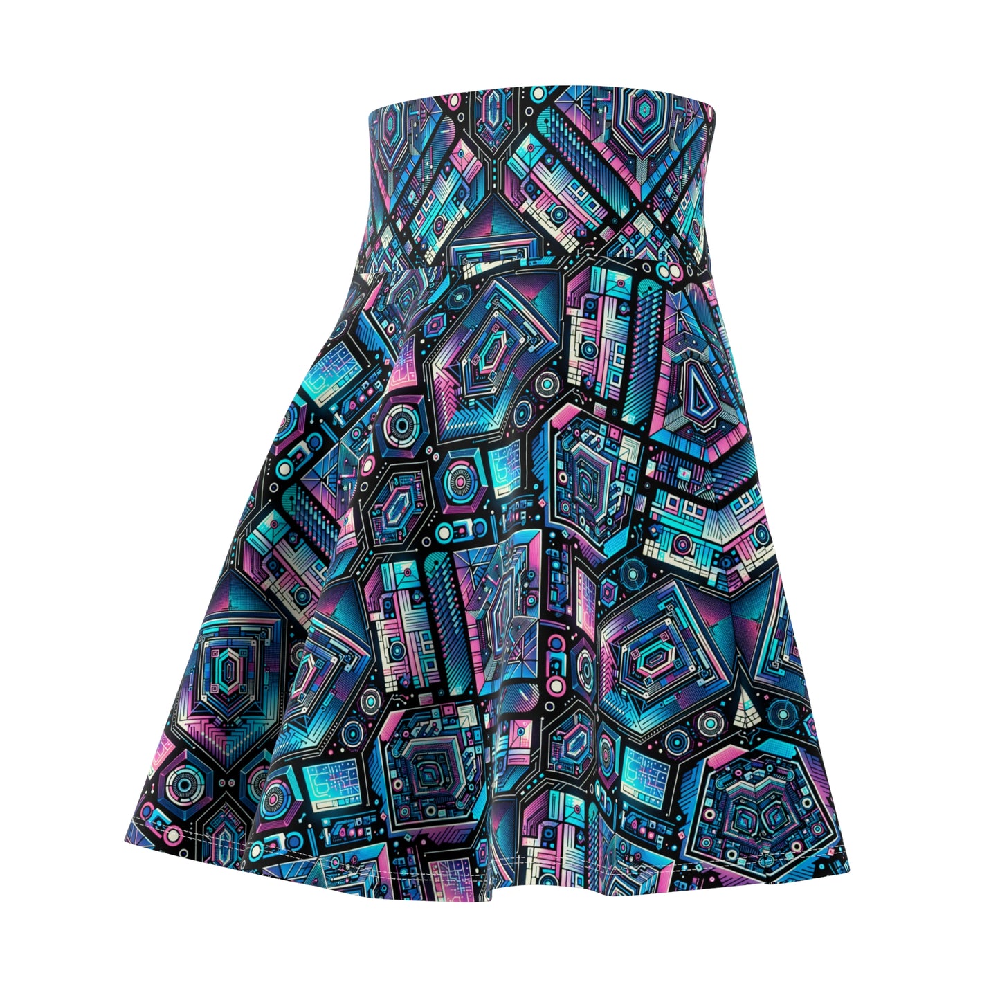 Digital Dreamland Futuristic Tech Aesthetic Women's Skater Skirt - 8404 Design-46
