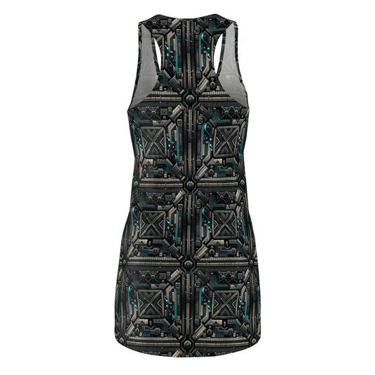 Tech Noir Futuristic Tech Aesthetic with a Dark Twist Women's Cut & Sew Racerback Dress - 8404 Design-59