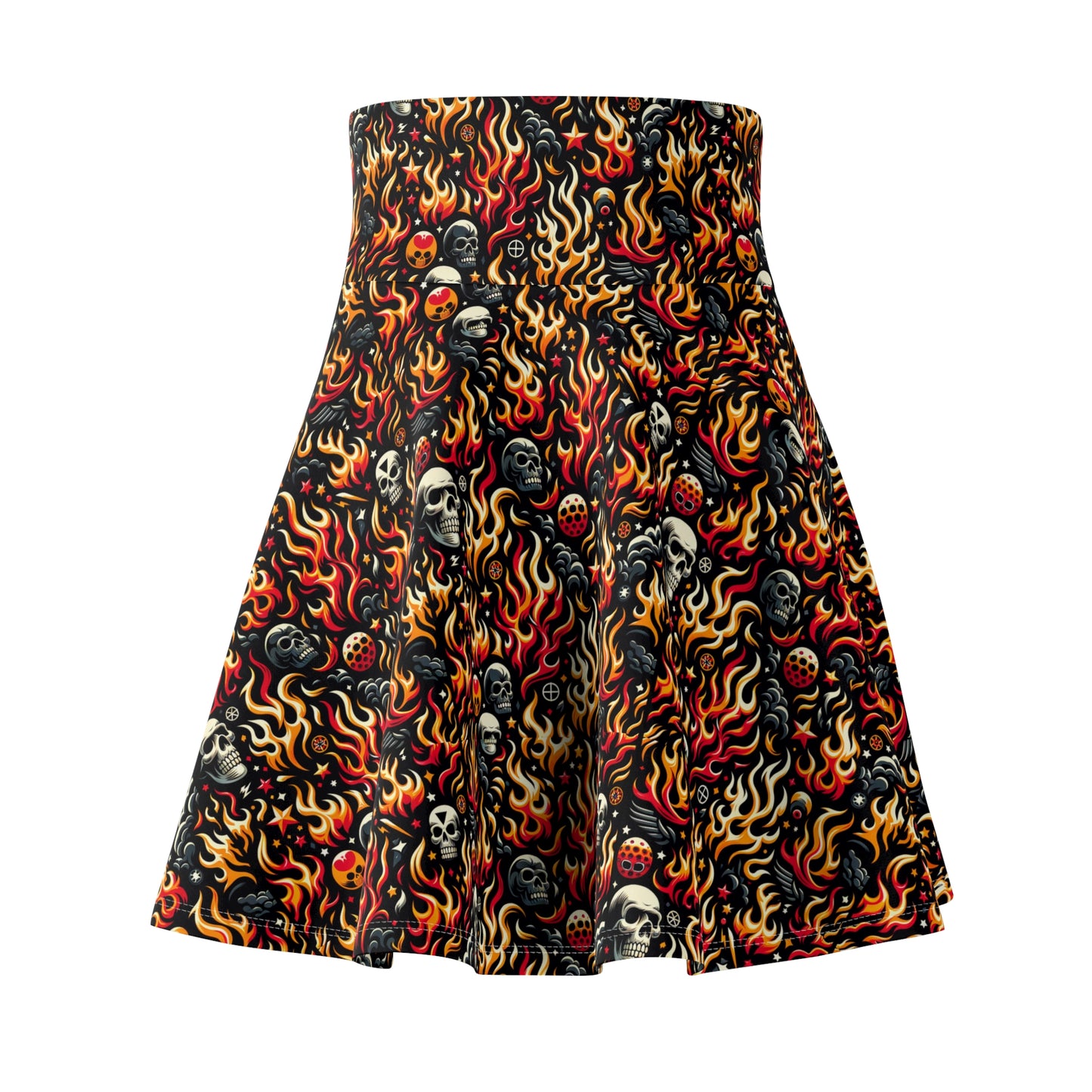 Flame Graphics Maximalist Streetwear Women's Skater Skirt - 8404 Design-76