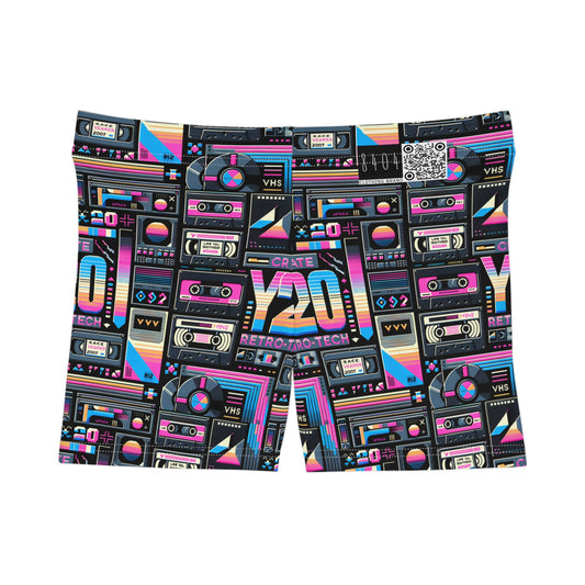 Digital Nostalgia Tech-Inspired Retro Fusion Women's Shorts - 8404 Design-65