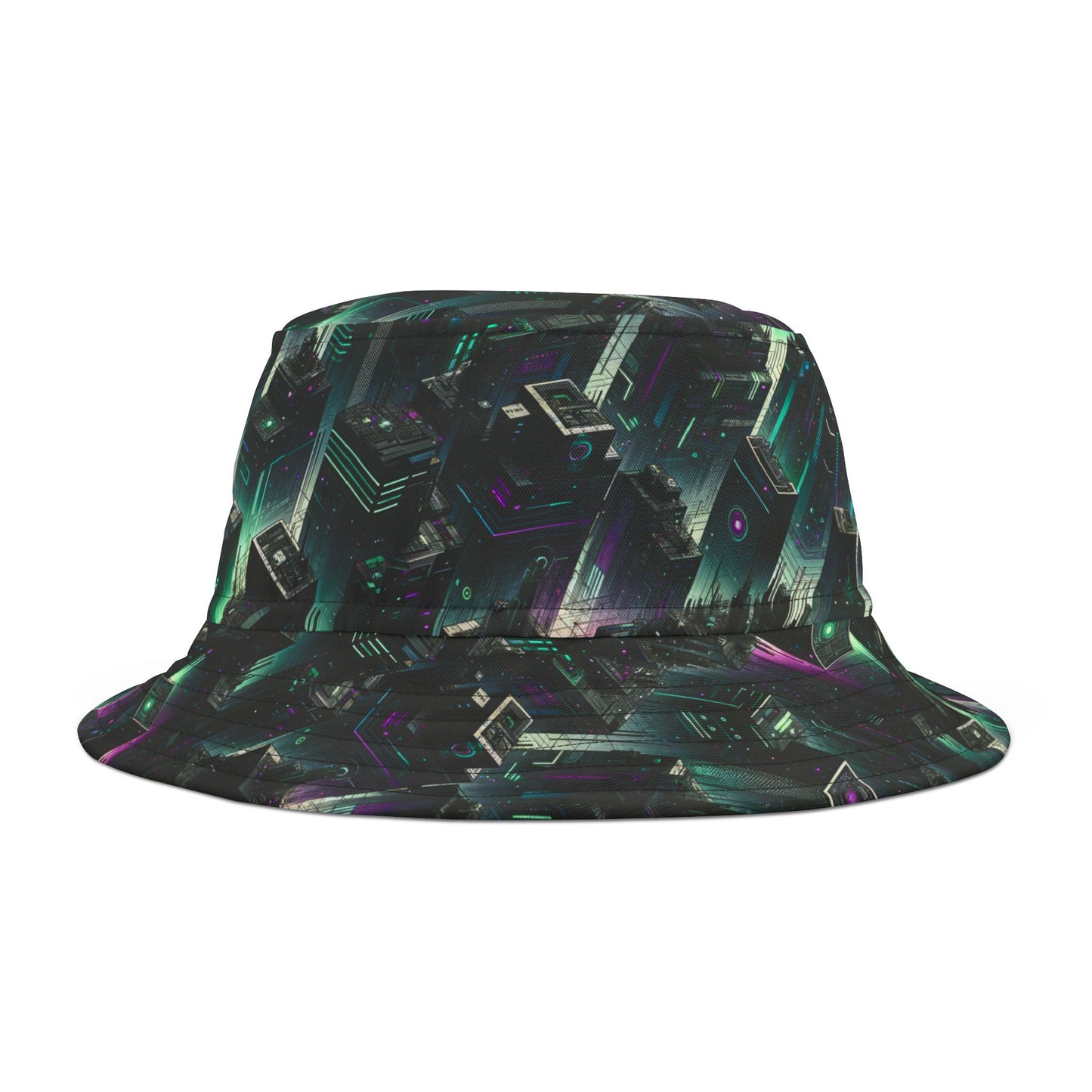 Tech Noir Aesthetics Tech-Forward Urban Dystopia Bucket Hat - 8404 Design-44