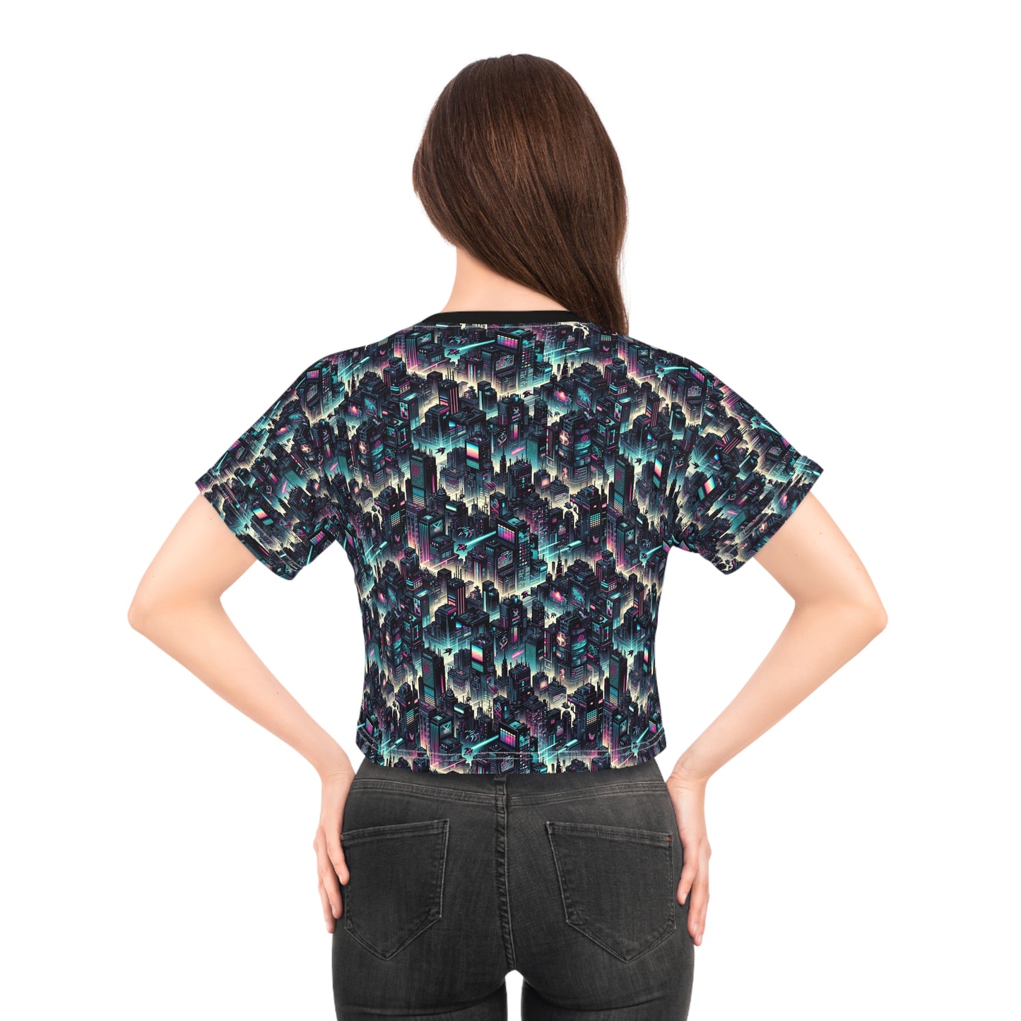 Digital Rebellion Tech-Inspired Streetwear Crop Tee - 8404 Design-51
