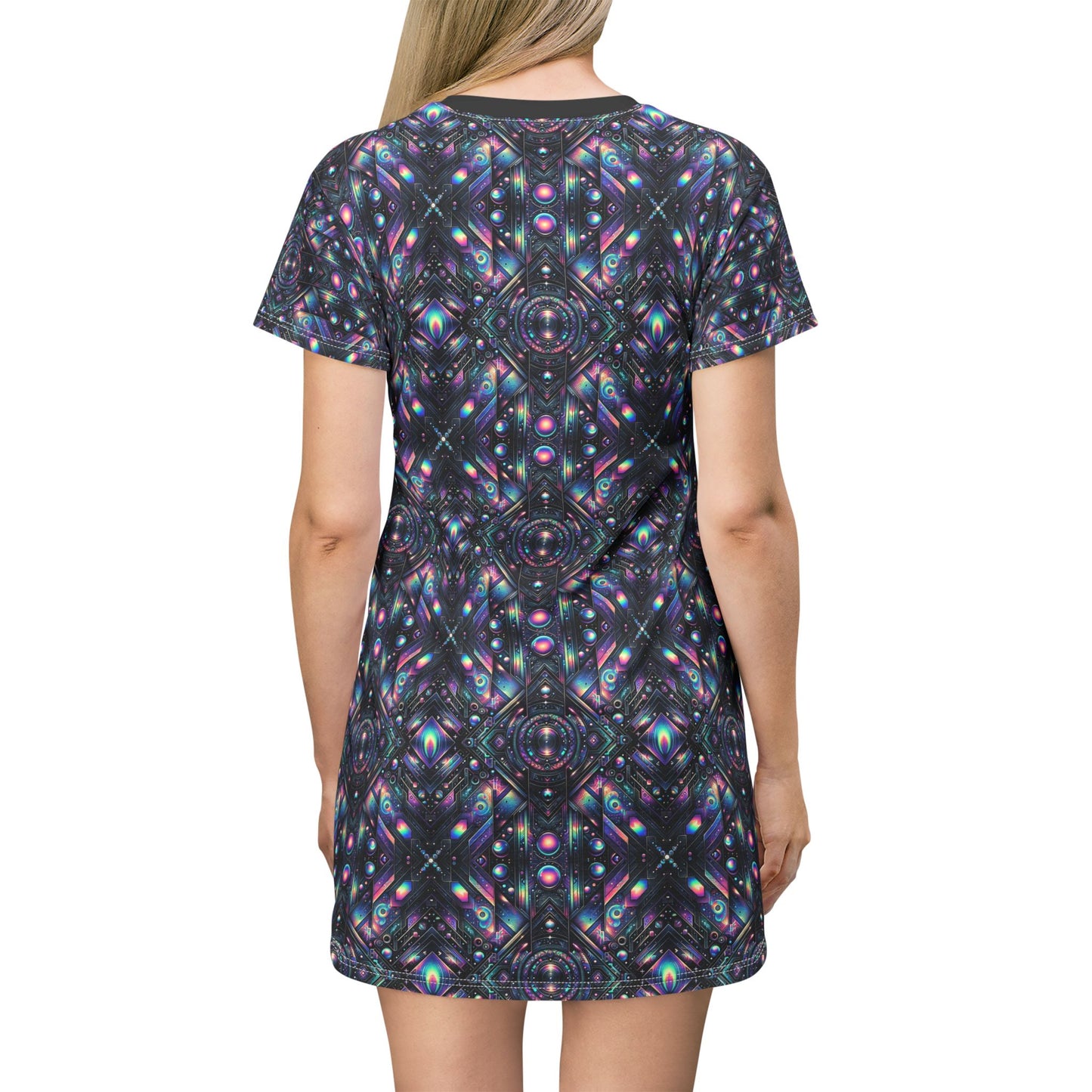 Galactic Hues Tech-Forward Cosmic Fusion T-Shirt Dress - 8404 Design-58