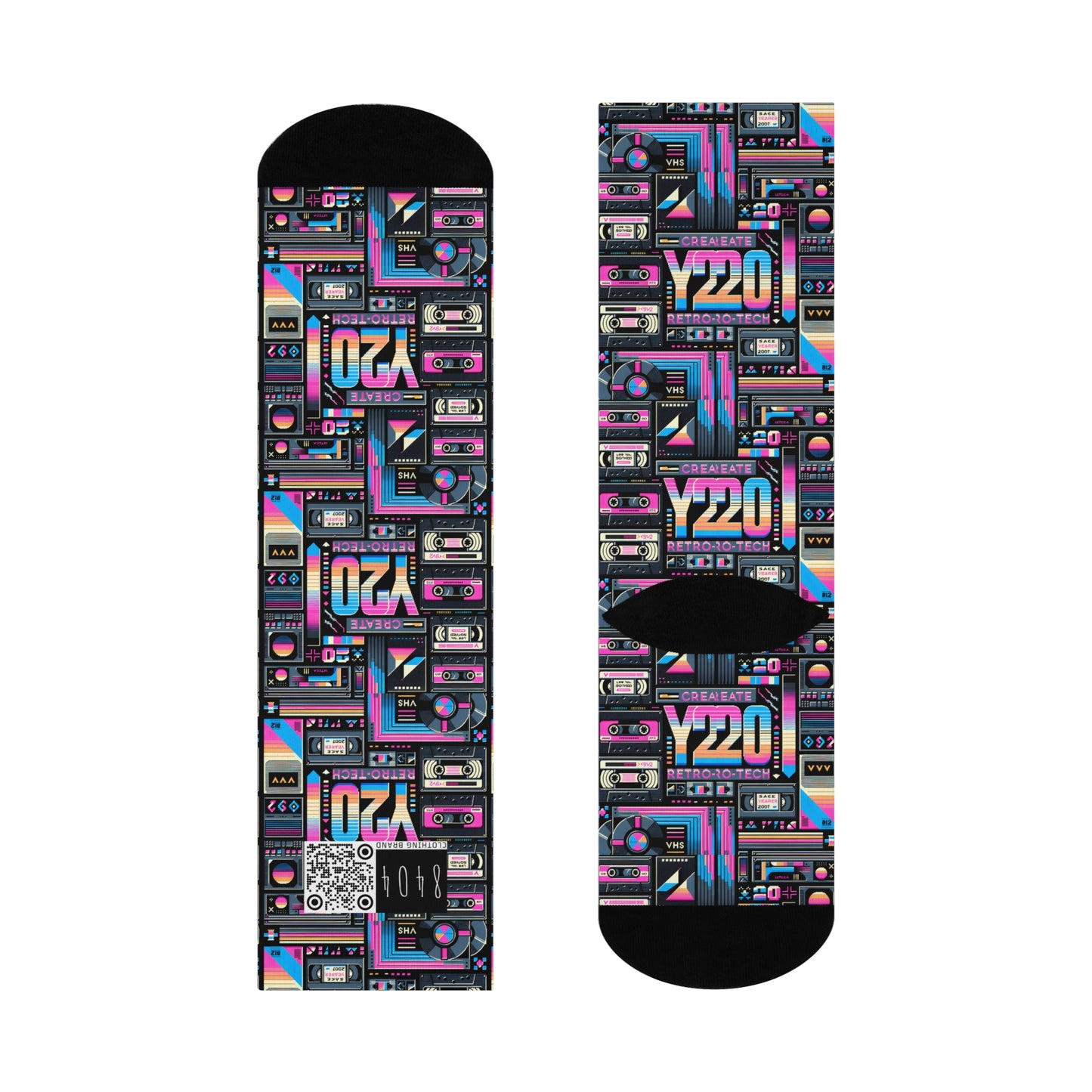 Digital Nostalgia Tech-Inspired Retro Fusion Cushioned Crew Socks - 8404 Design-65