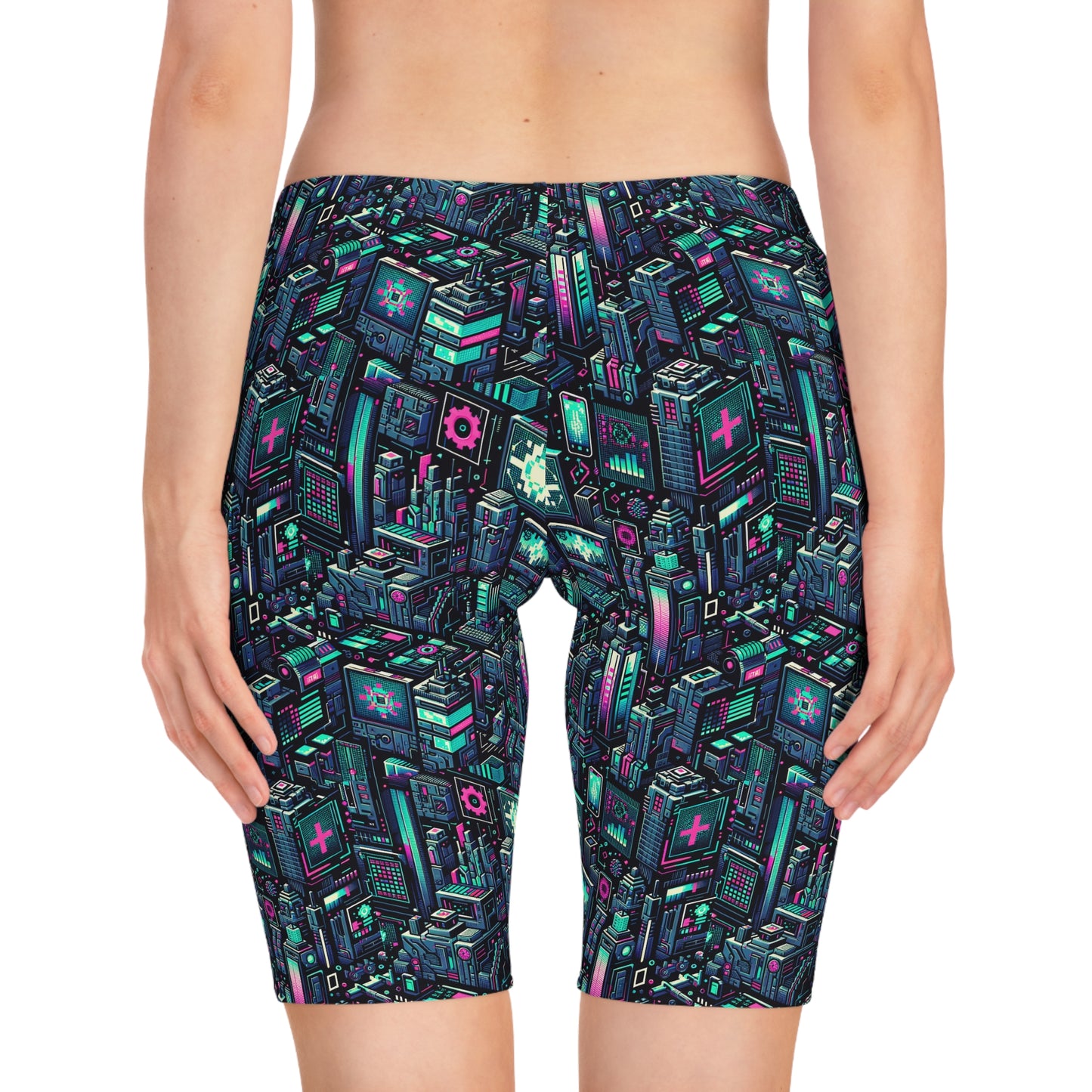Digital Rebellion Tech-Inspired Streetwear Women's Bike Shorts - 8404 Design-58