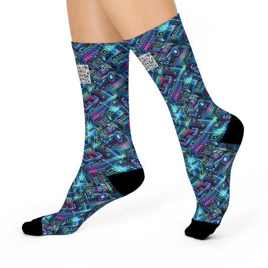 Digital Dreamland Futuristic Tech Aesthetic Cushioned Crew Socks - 8404 Design-42
