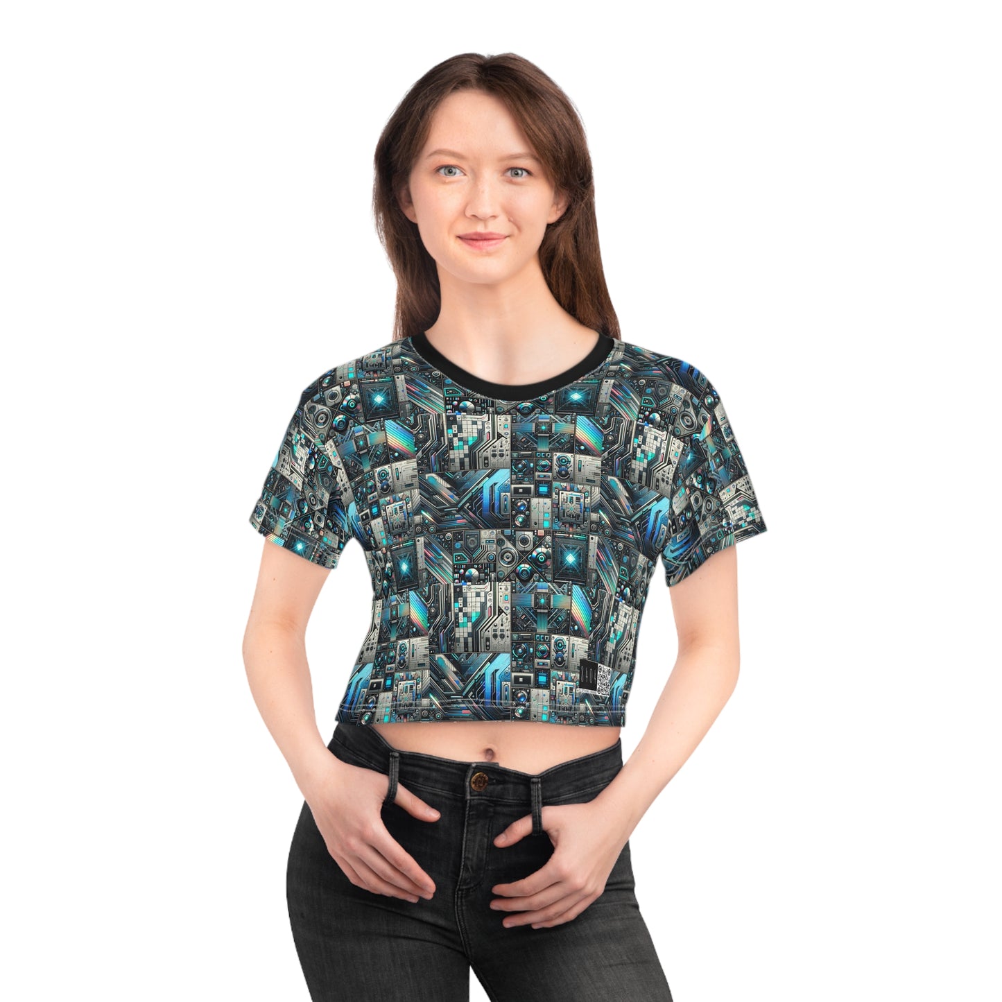 Tech-Infused Futurism Sleek Tech Edge Crop Tee - 8404 Design-48