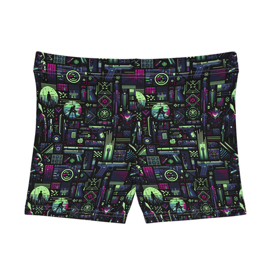 Tech Noir Futuristic Cyberpunk Women's Shorts - 8404 Design-63
