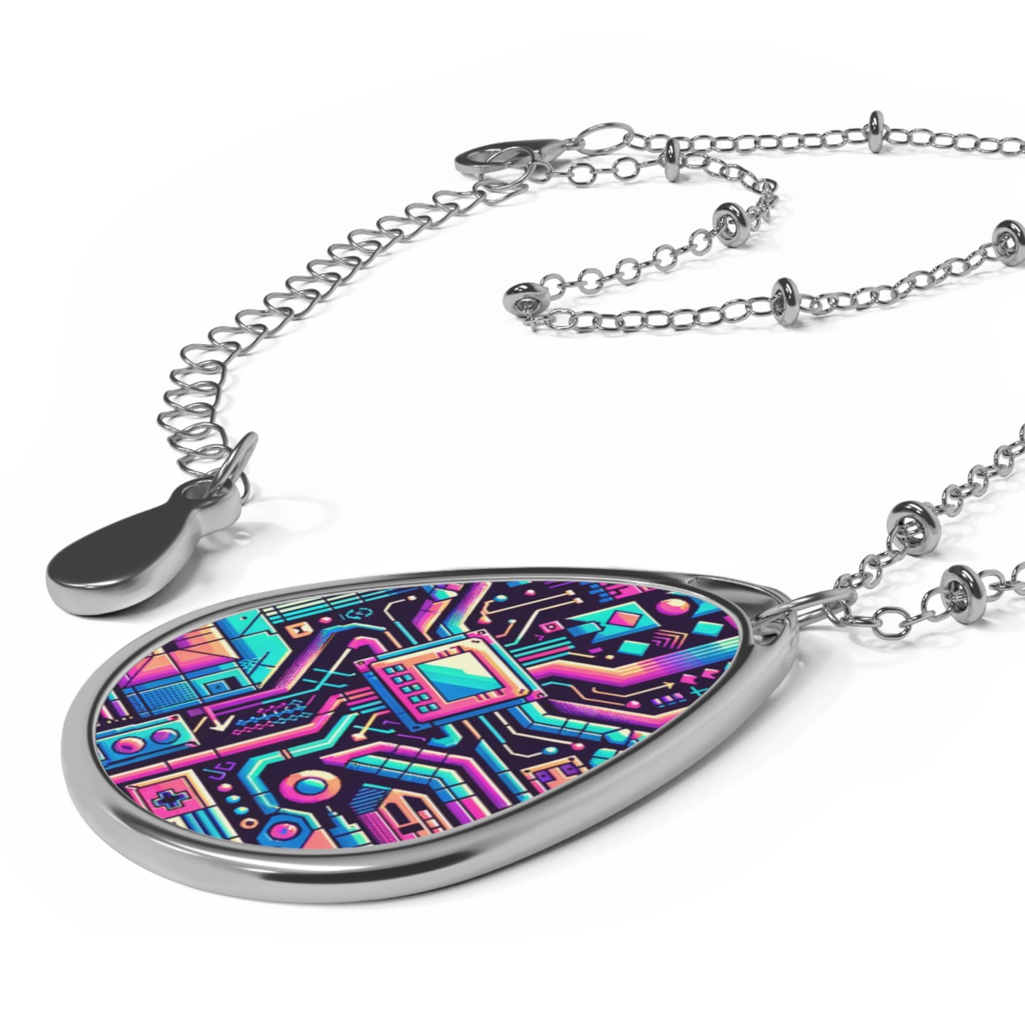 Digital Nostalgia Modern Retro Fusion Oval Necklace - 8404 Design-70