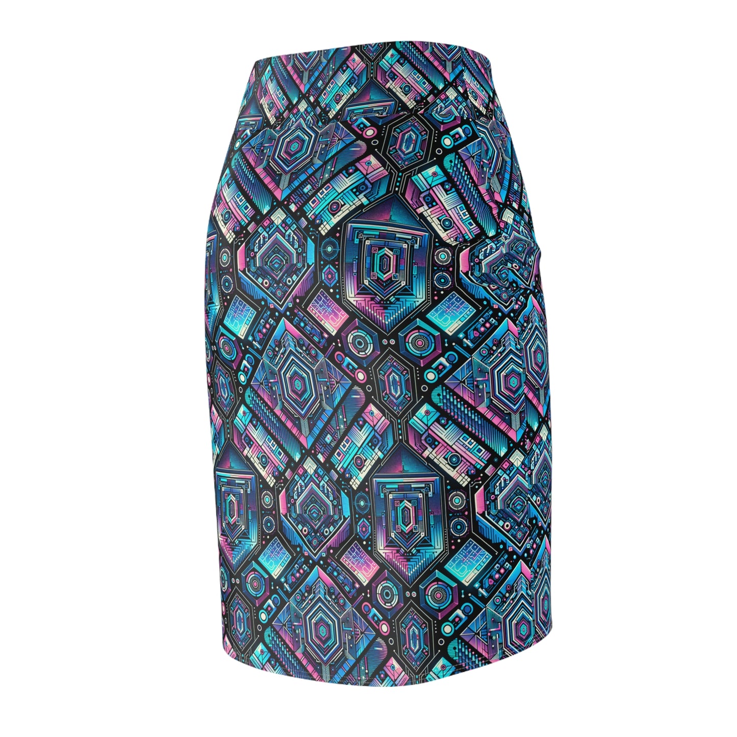 Digital Dreamland Futuristic Tech Aesthetic Women's Pencil Skirt - 8404 Design-46