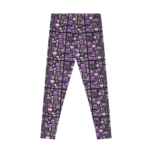 Digital Nostalgia Remix Modern Vintage Fusion Stretch Leggings - 8404 Design-54