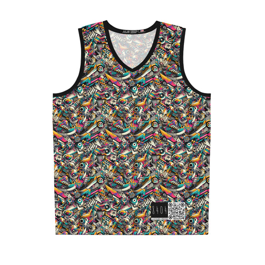 Urban Graffiti Fusion Eclectic Street Art Meets Modern Tech Culture Basketball Jersey - 8404 Design-55