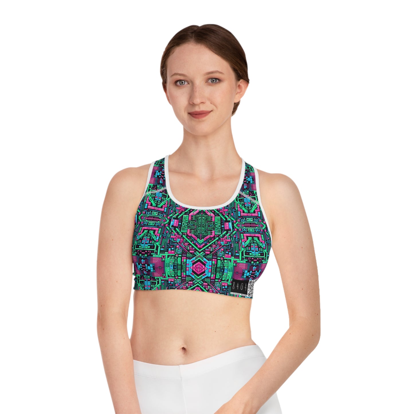 Digital Glitch Vibes Tech-Inspired Streetwear Sports Bra - 8404 Design-71