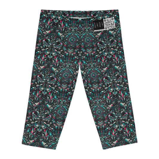 Digital Rebellion Tech-Inspired Streetwear Women's Capri Leggings - 8404 Design-54