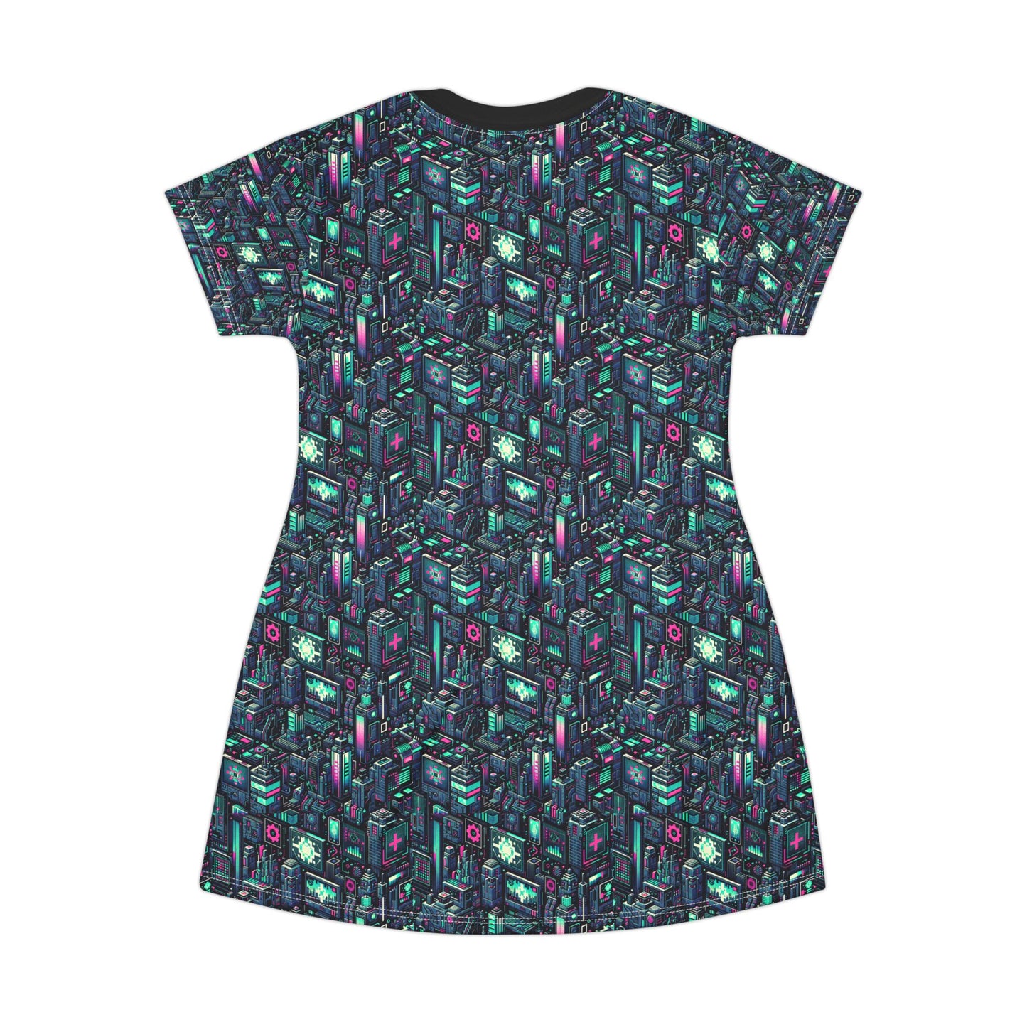 Digital Rebellion Tech-Inspired Streetwear T-Shirt Dress - 8404 Design-58