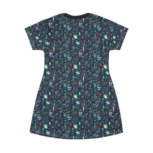 Digital Rebellion Tech-Inspired Streetwear T-Shirt Dress - 8404 Design-58