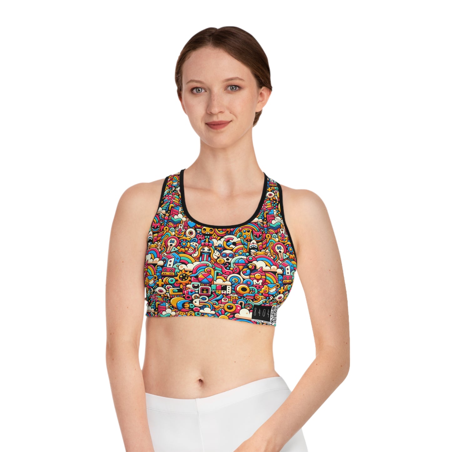 Neon Pop Playful Pop Culture Mashup Sports Bra - 8404 Design-62