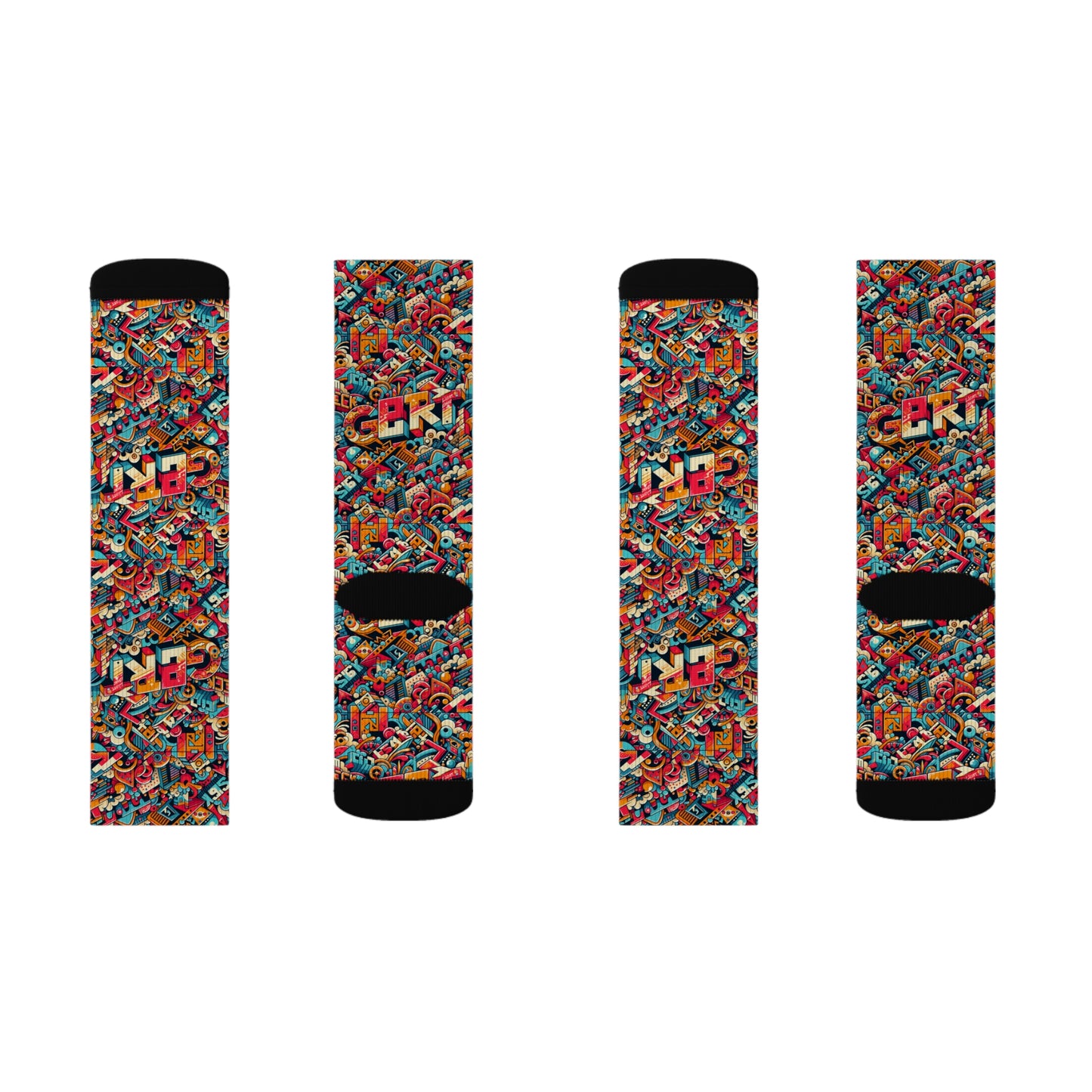 Neo-Traditional Street Art Modern Street Art Fusion Sublimation Socks - 8404 Design-58