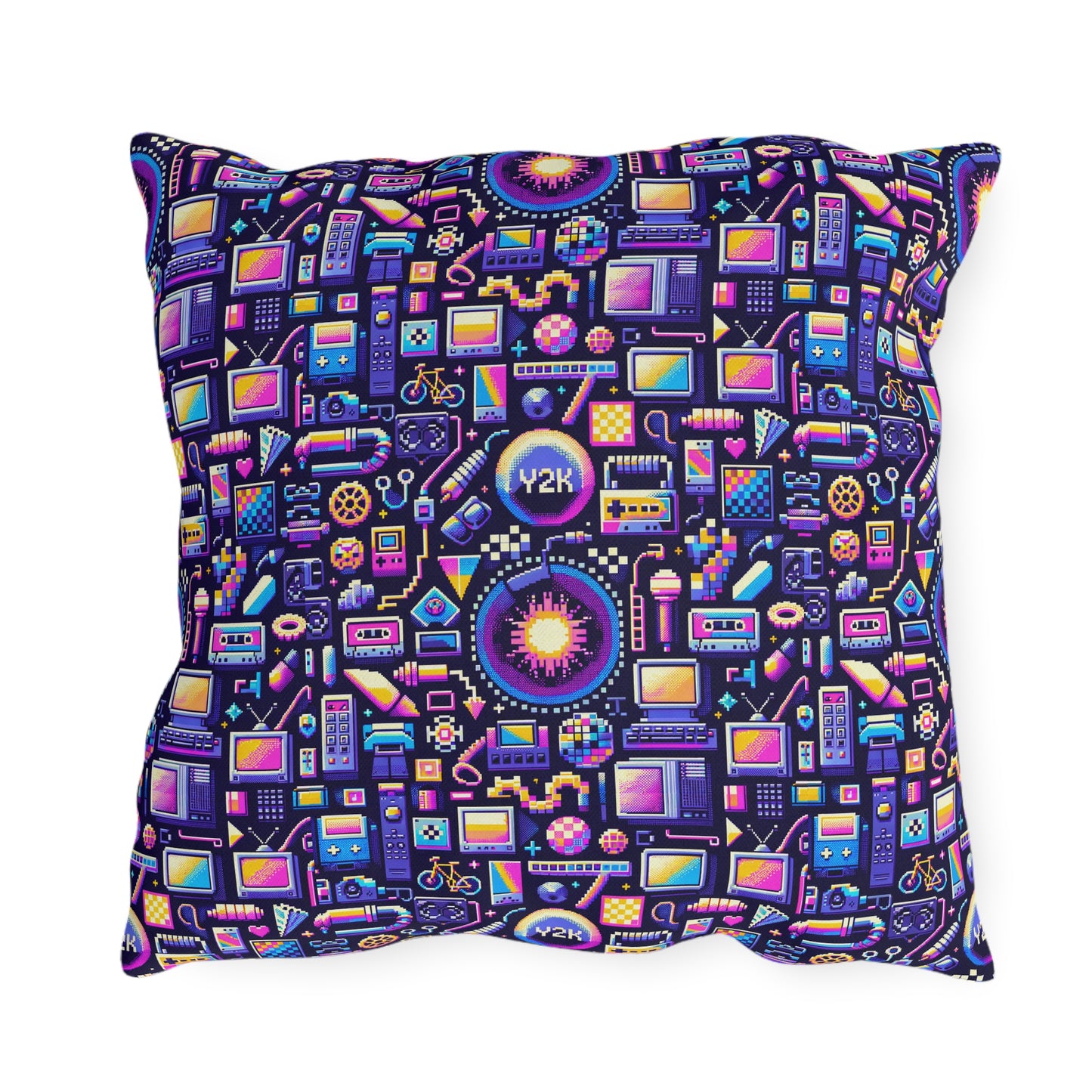 Digital Nostalgia Modern Retro Fusion Outdoor Pillow - 8404 Design-64