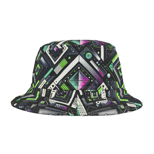 Retro Futurism Graphics Tech-Forward Streetwear Bucket Hat - 8404 Design-48