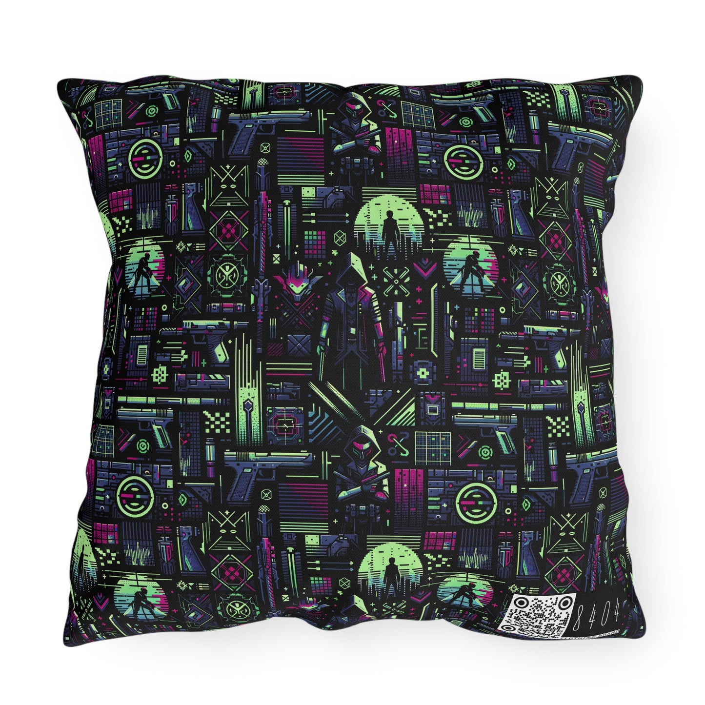 Tech Noir Futuristic Cyberpunk Outdoor Pillow - 8404 Design-63