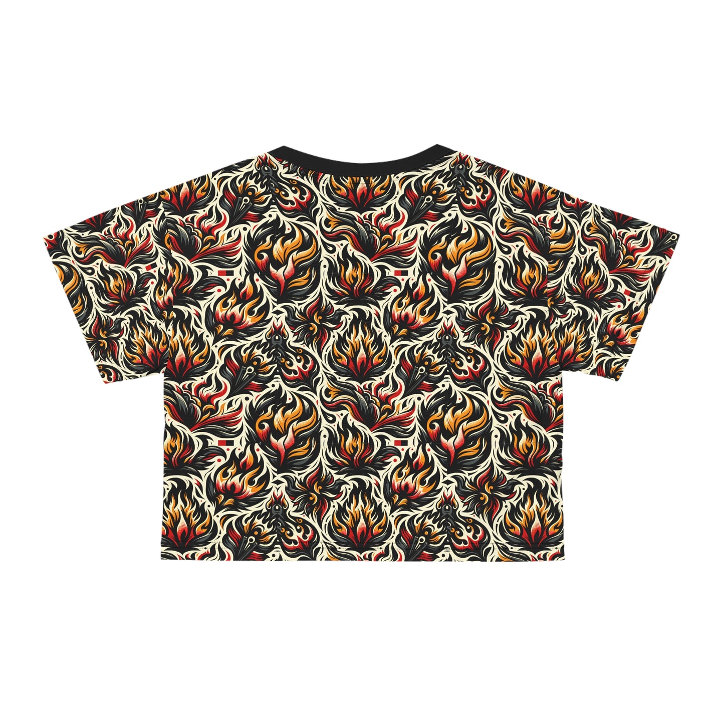 Fire & Flames Bold Streetwear Statement Crop Tee - 8404 Design-57